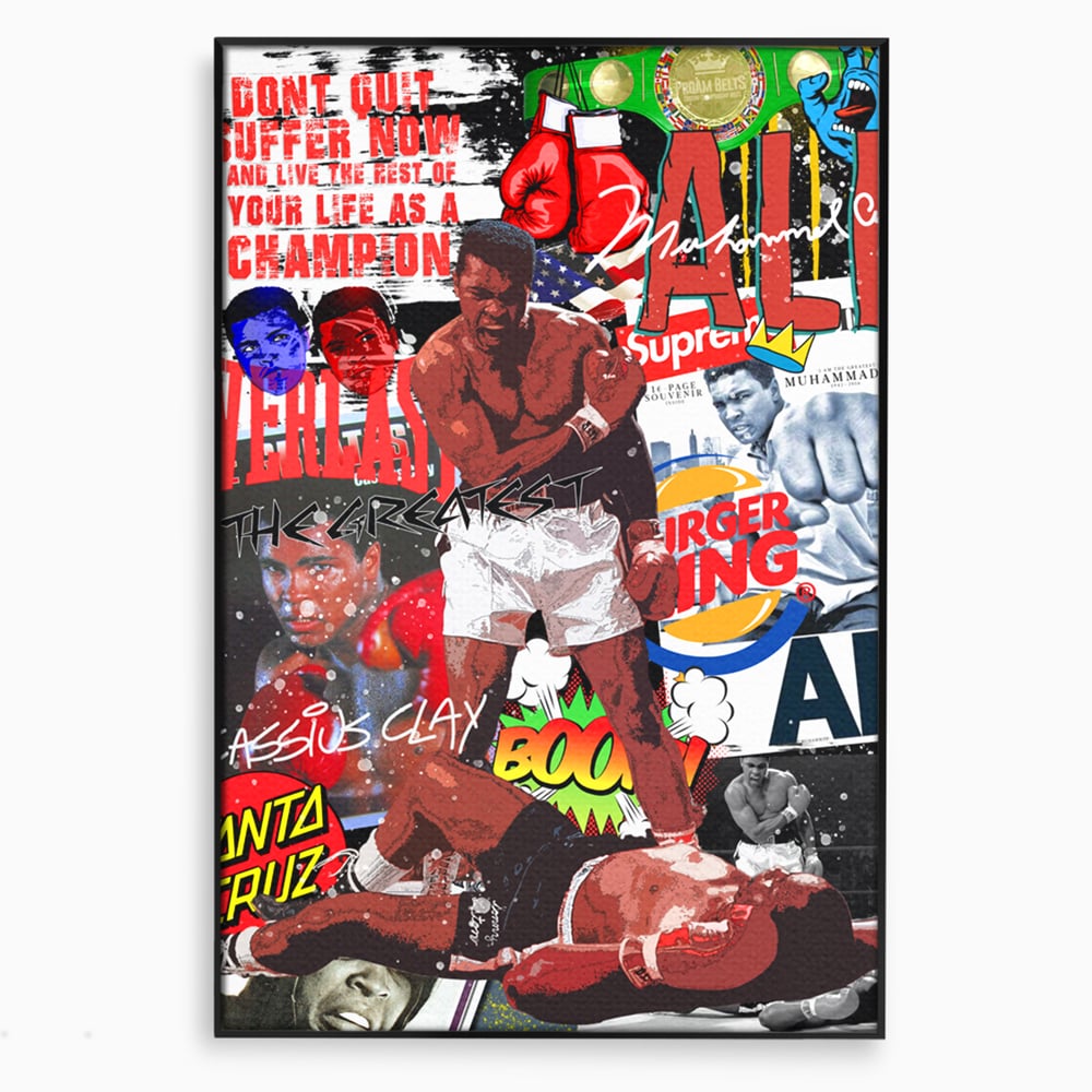 Tablou canvas cu tablou canvas cu muhammad ali in box, in rama de aluminiu negru